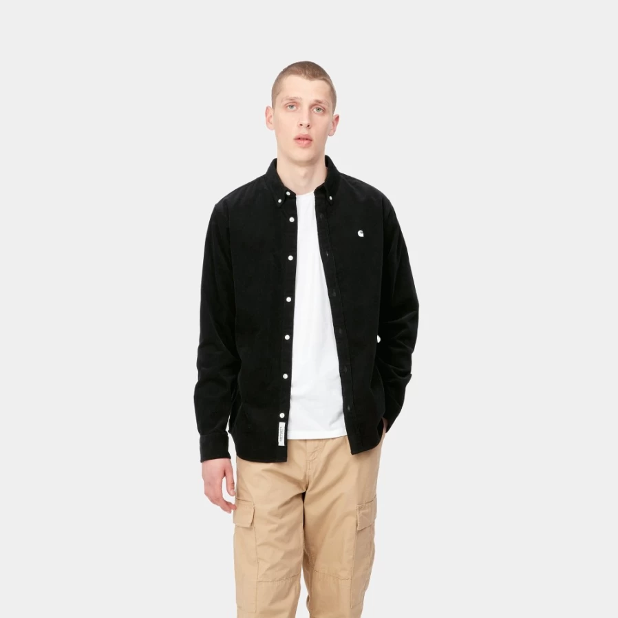 Carhartt WIP Madison Men's Long Sleeve Fine Cord Shirt - Black & White