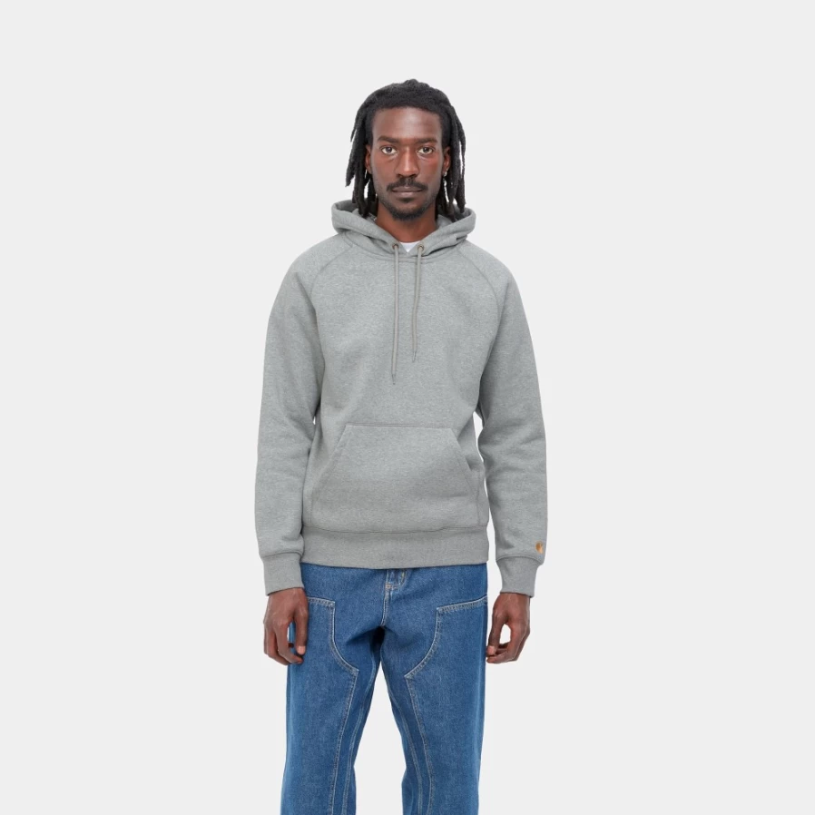Carhartt WIP Men's Hooded Chase Sweatshirt in Grey Heather & Gold