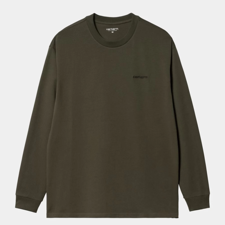 Carhartt WIP Men's Long Sleeve Script Embroidery T-Shirt in Cypress/Black