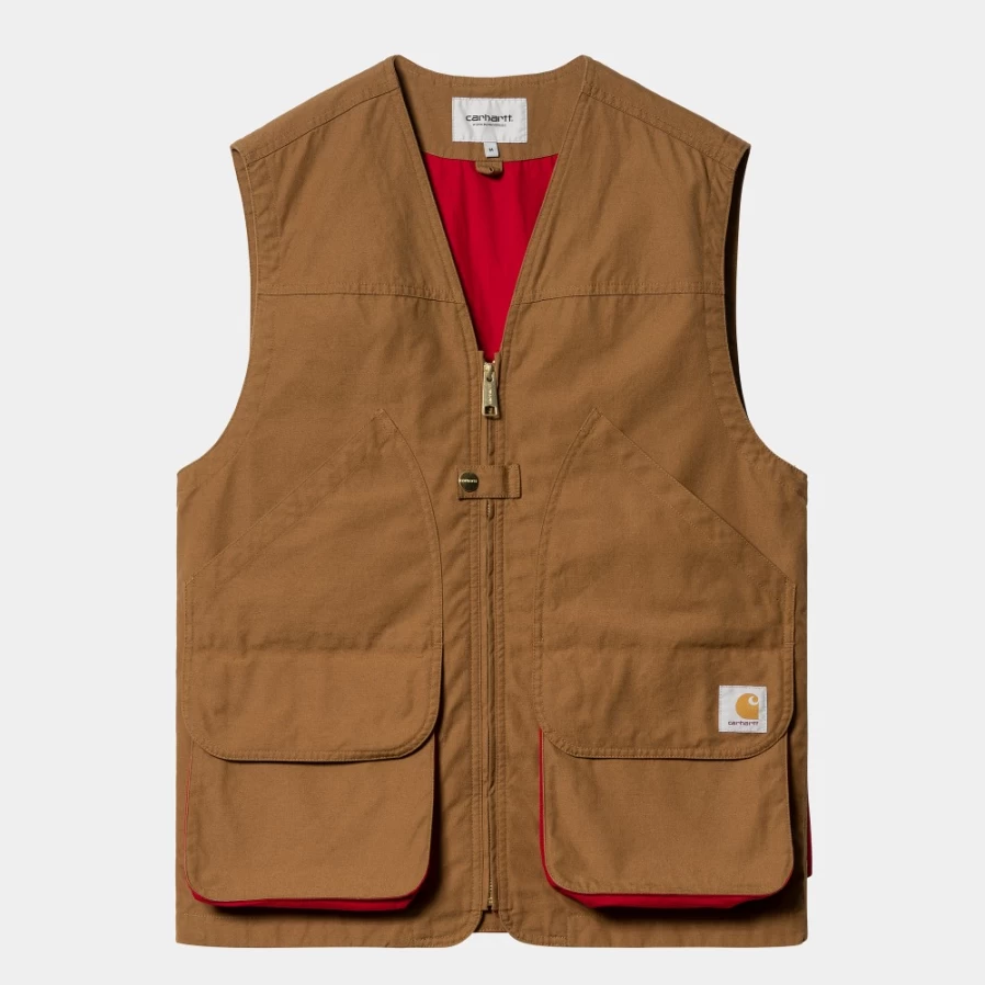 Carhartt WIP Heston Vest for Men - Hamilton Brown/Cherry Color, Durable Workwear Jacket