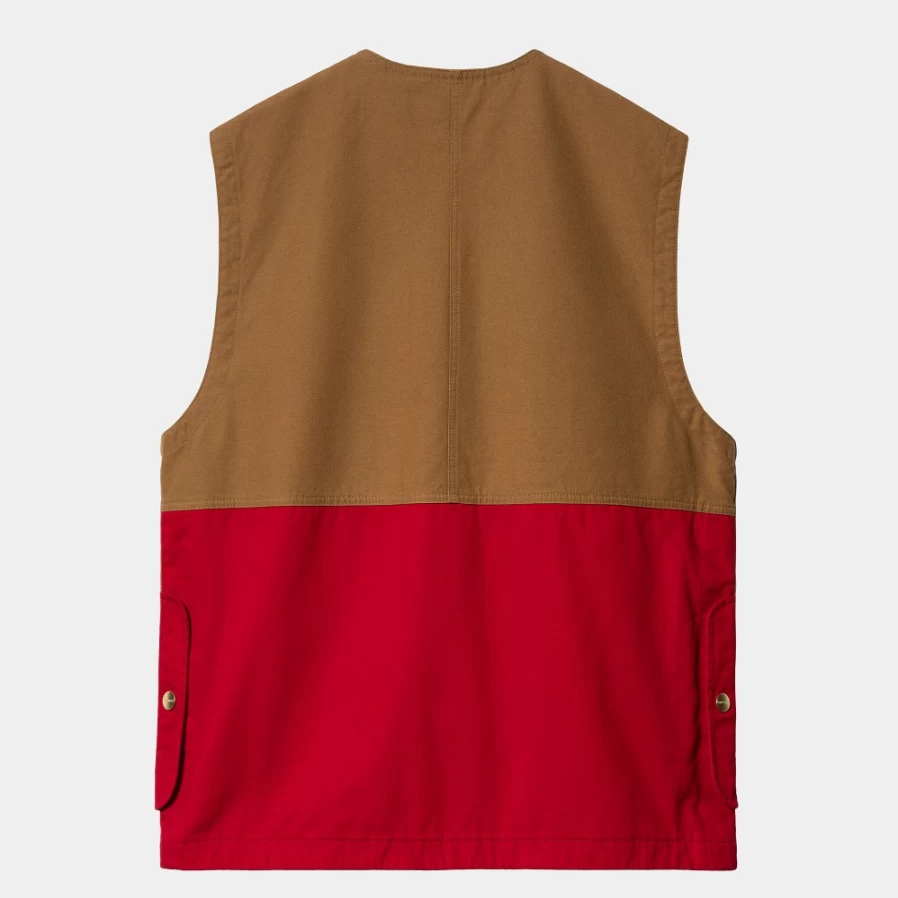 Carhartt WIP Heston Vest for Men - Hamilton Brown/Cherry Color, Durable Workwear Jacket