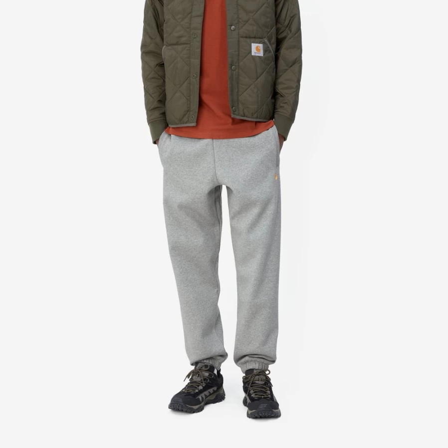 Carhartt WIP Men's Chase Sweat Pants in Grey Heather & Gold - Comfortable Casual Joggers