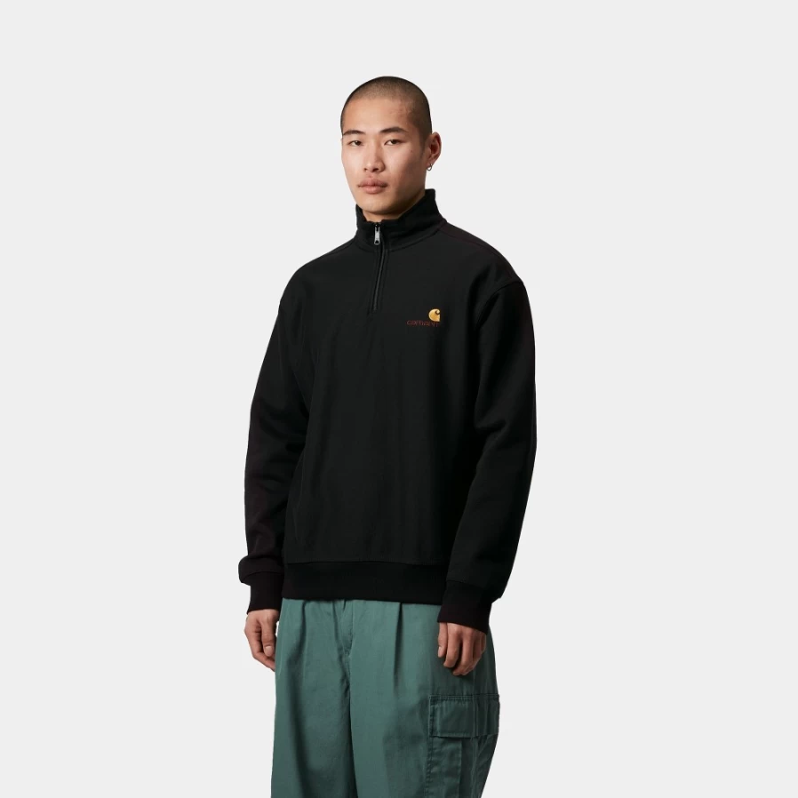 Carhartt WIP Men's Black Half Zip American Script Sweatshirt