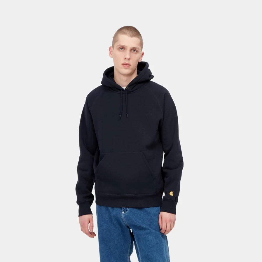 Carhartt WIP Men's Dark Navy & Gold Hooded Chase Sweatshirt