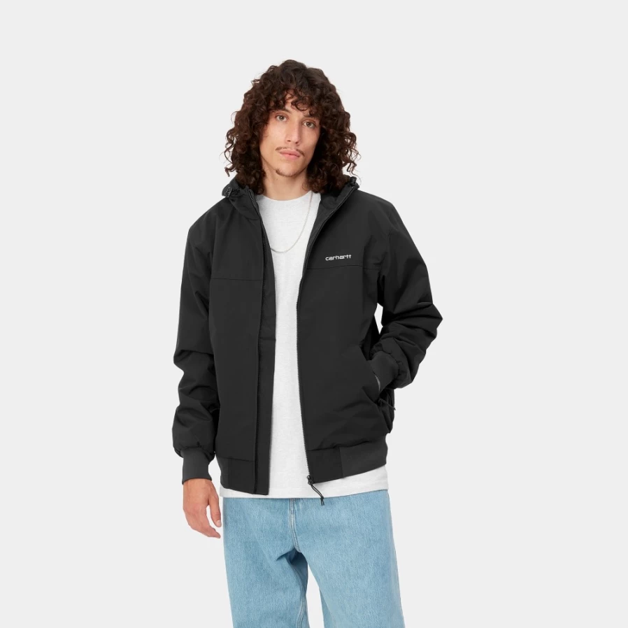 Carhartt WIP Men's Hooded Sail Jacket in Black & White - Waterproof Windbreaker Coat