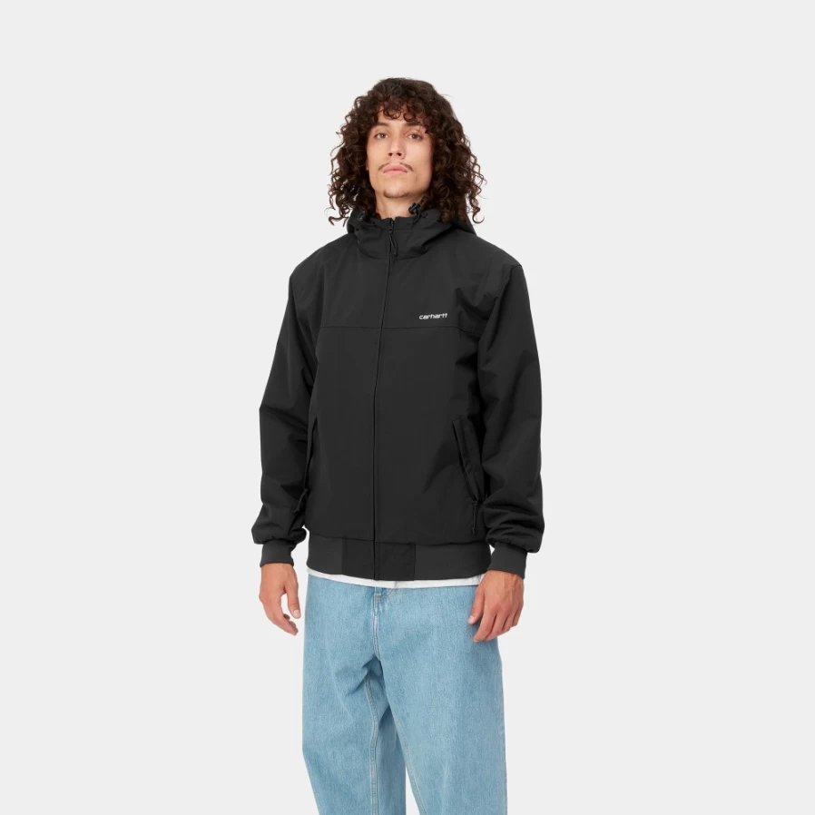 Carhartt WIP Men's Hooded Sail Jacket in Black & White - Waterproof Windbreaker Coat