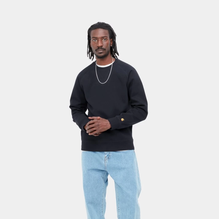 Carhartt WIP Men's Chase Sweatshirt in Dark Navy & Gold - Heavyweight Crewneck Pullover