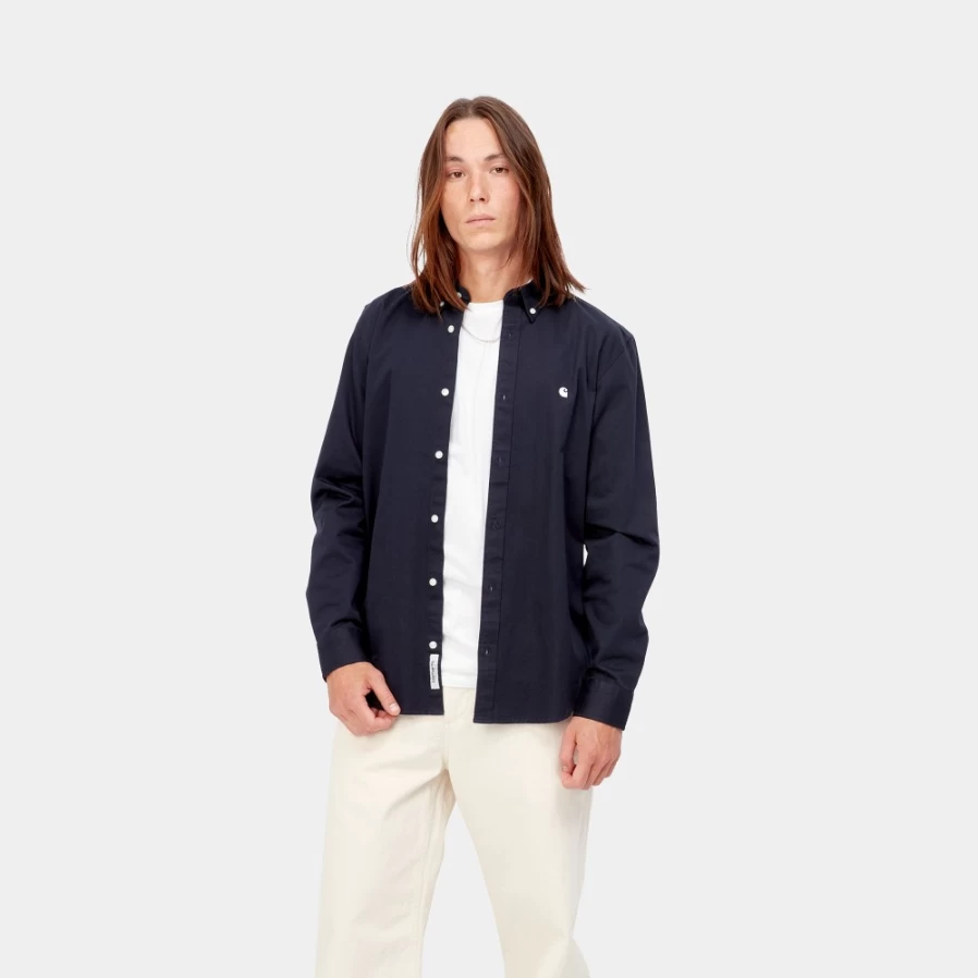 Carhartt WIP Madison Men's Long Sleeve Shirt in Dark Navy Wax Finish