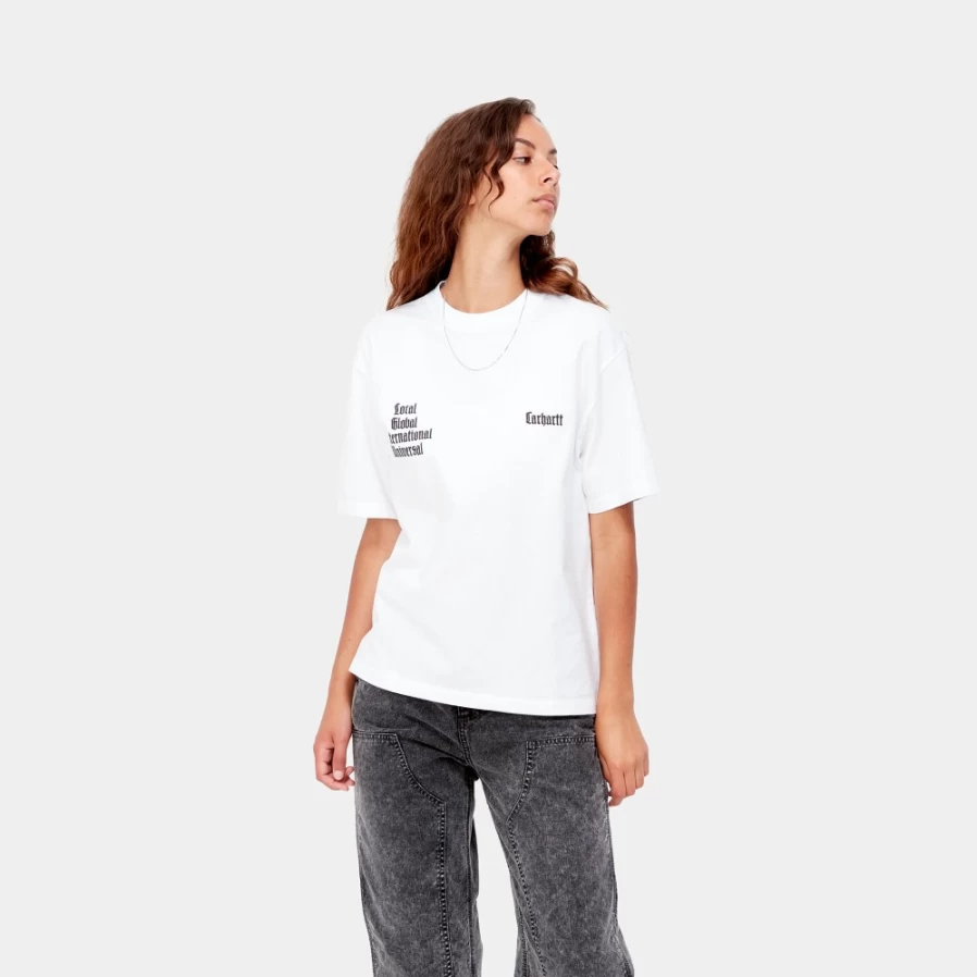 Carhartt WIP Women's White and Black Letterman Short Sleeve T-Shirt