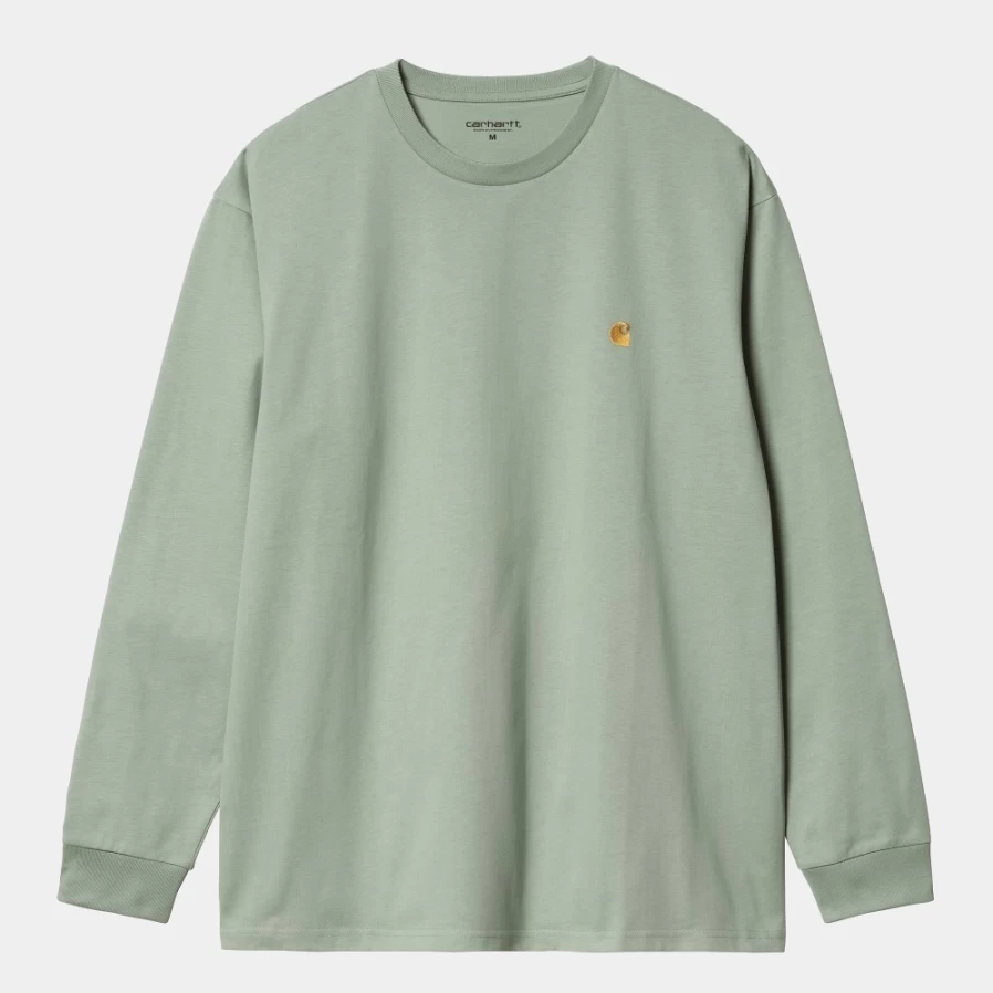 Carhartt WIP Men's L/S Chase T-Shirt in Glassy Teal & Gold - Long Sleeve Casual Tee