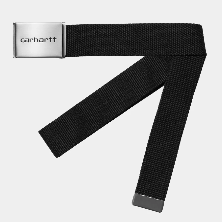 Carhartt WIP Black Clip Belt Chrome Heavy Duty Work Belt for Men