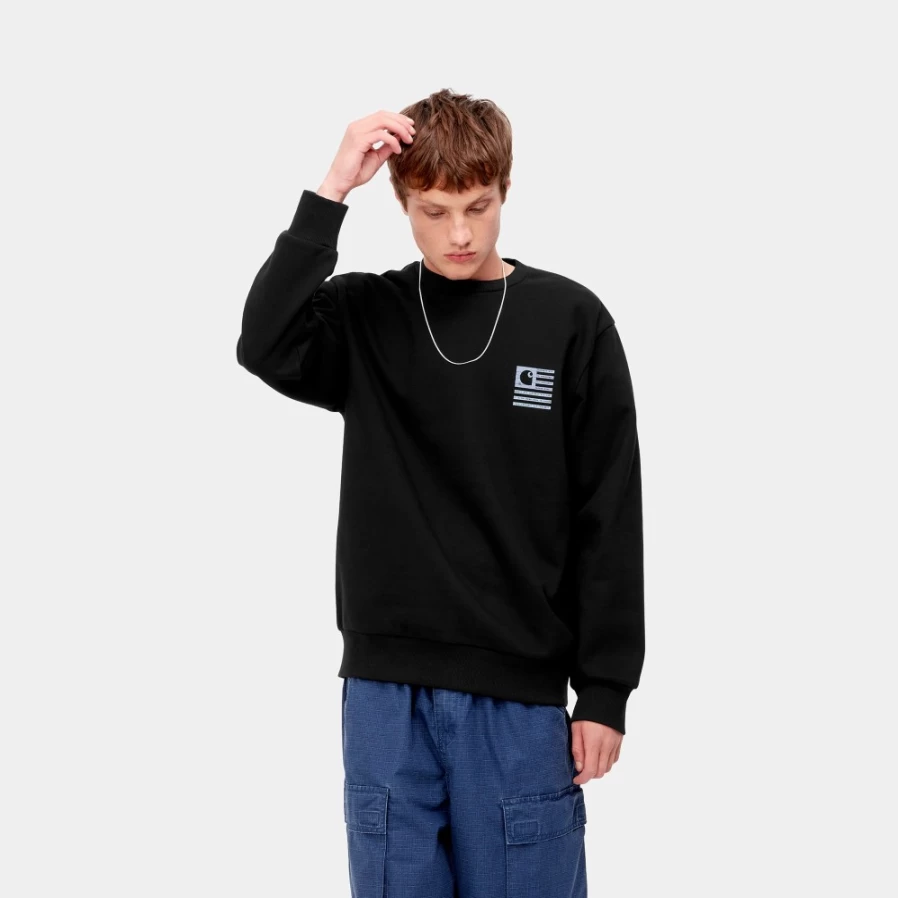 Carhartt WIP Men's Label State Flag Sweatshirt - Black & Misty Sky Pullover Hoodie