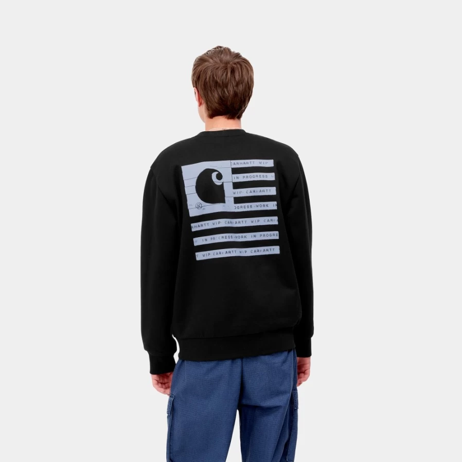 Carhartt WIP Men's Label State Flag Sweatshirt - Black & Misty Sky Pullover Hoodie