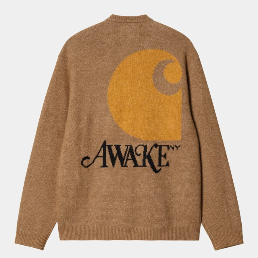 Carhartt WIP Men's Awake NY Hamilton Brown Cardigan Sweater
