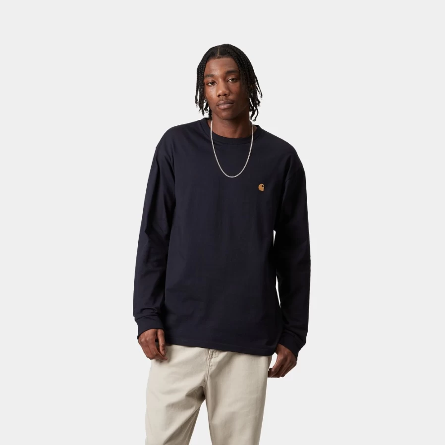 Carhartt WIP Men's Long Sleeve Chase T-Shirt in Dark Navy & Gold