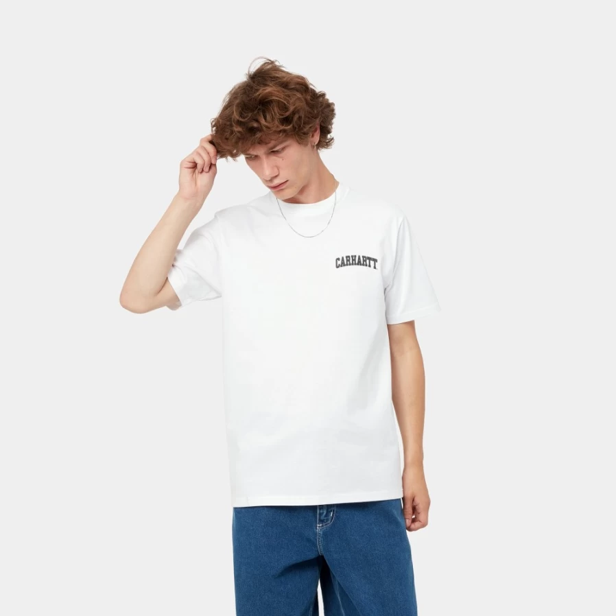 Carhartt WIP Men's University Script T-Shirt - White & Black Short Sleeve Casual Top