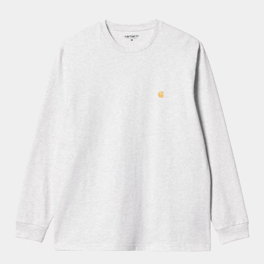 Carhartt WIP Men's L/S Chase T-Shirt in Ash Heather & Gold - Long Sleeve Casual Tee