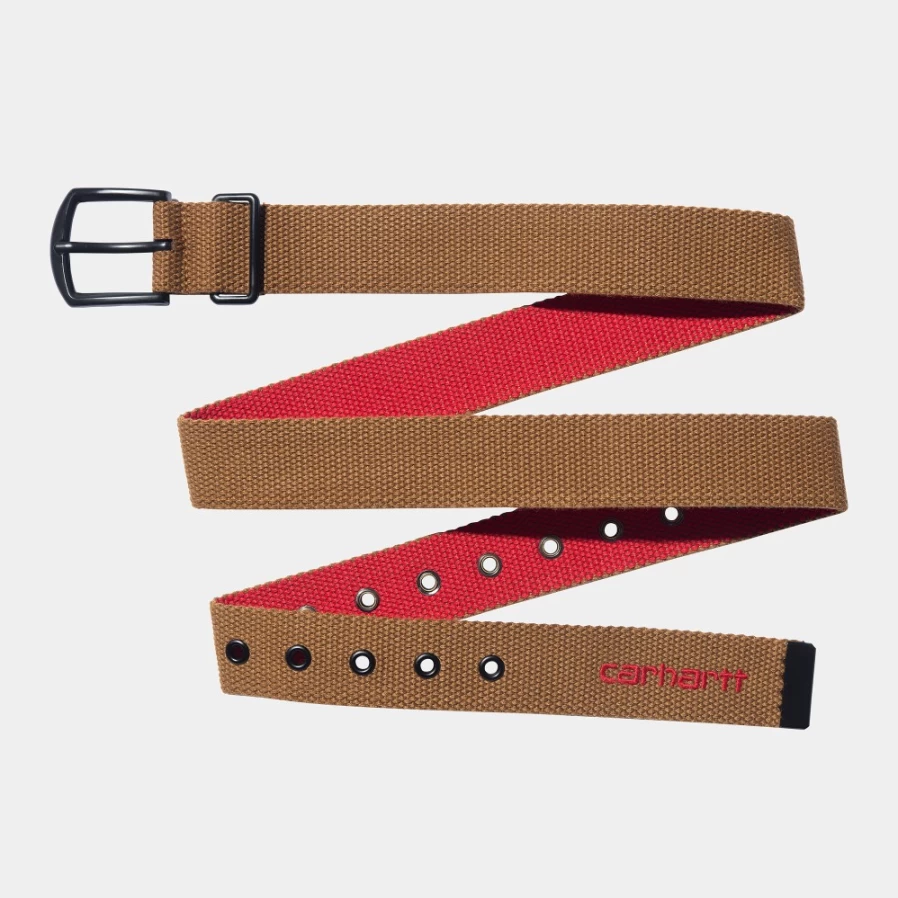 Carhartt WIP Heston Belt - Hamilton Brown & Cherry Color Rugged Leather Strap