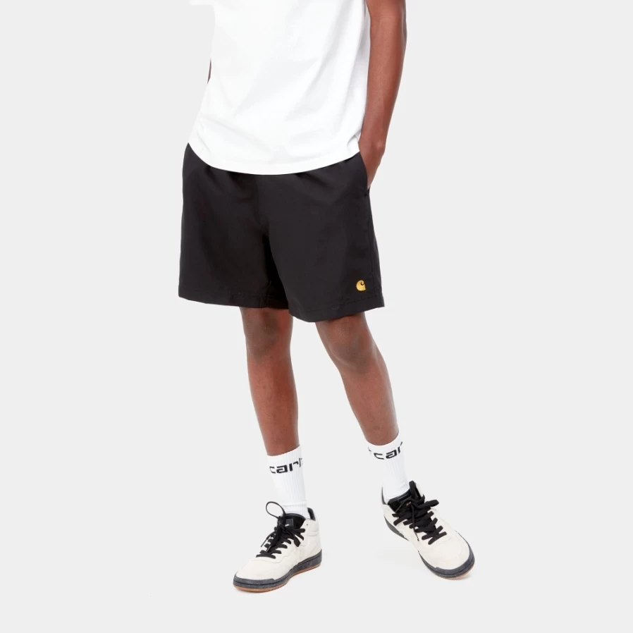 Carhartt WIP Men's Chase Swim Trunks - Black & Gold Quick-Dry Swim Shorts