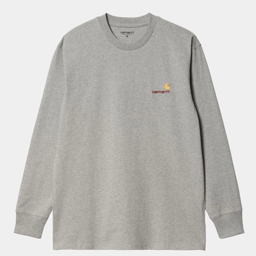 Carhartt WIP Men's Grey Heather American Script Long Sleeve T-Shirt