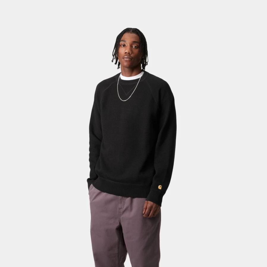 Carhartt WIP Chase Sweater for Men - Black & Gold Knit Pullover