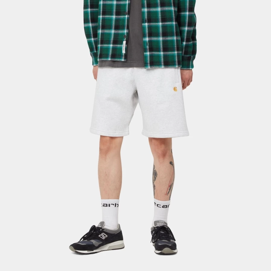 Carhartt WIP Men's Chase Sweat Shorts in Ash Heather & Gold - Lightweight Casual Shorts