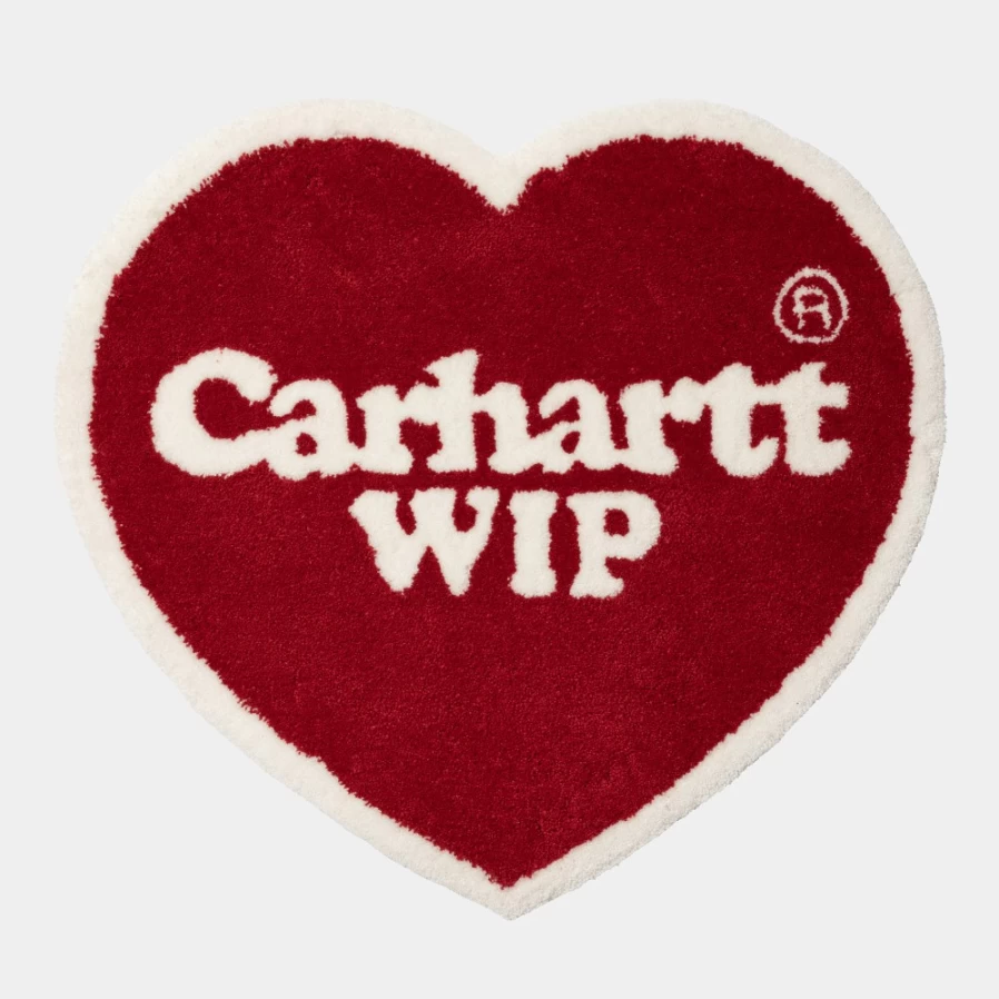 Carhartt WIP Red and White Heart Shaped Rug - Soft Decorative Floor Mat for Home & Bedroom