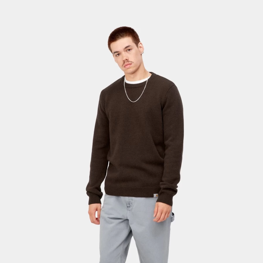 Carhartt WIP Men's Allen Sweater in Dark Umber Heather - Classic Knit Pullover