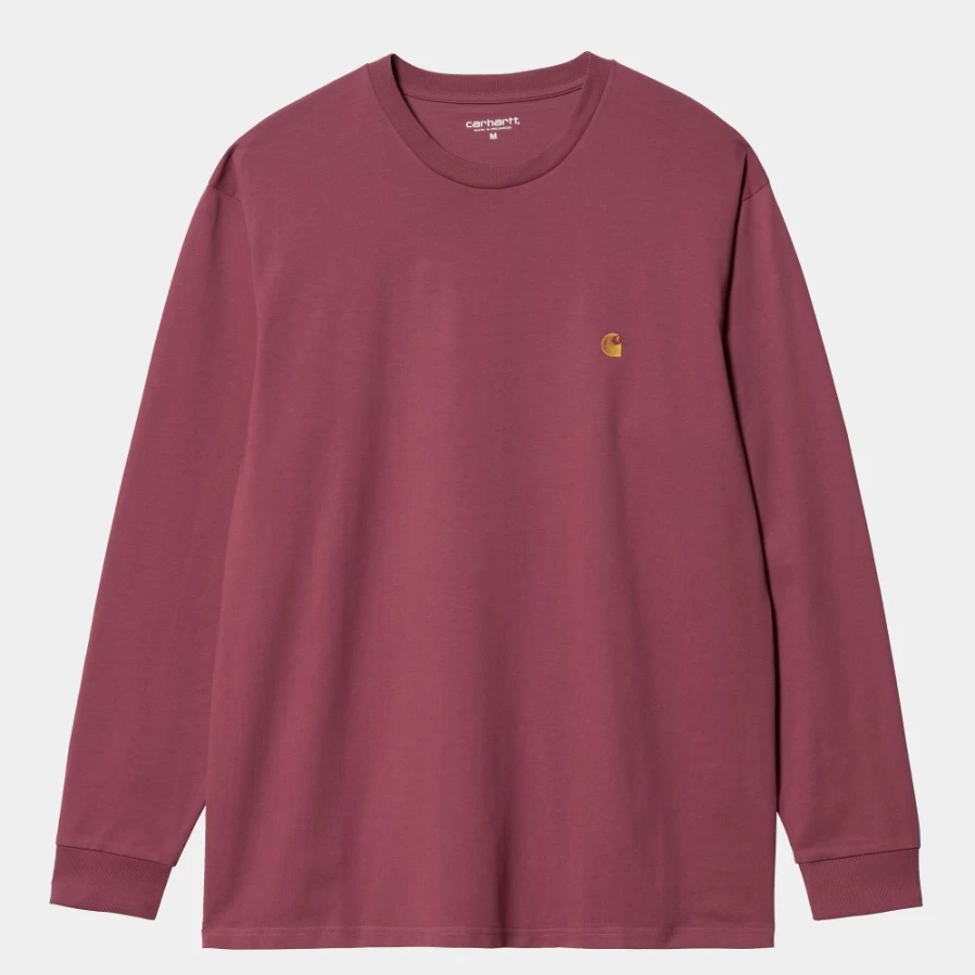 Carhartt WIP Men's L/S Chase T-Shirt in Punch/Gold - Long Sleeve Casual Tee