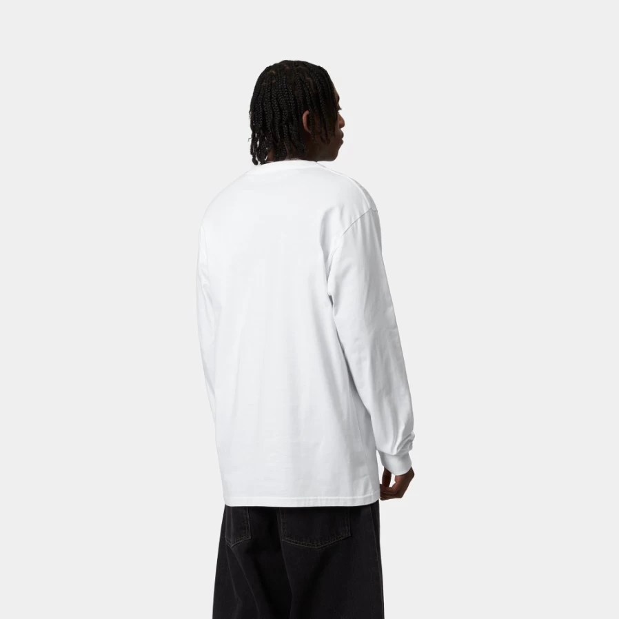 Carhartt WIP Men's L/S Chase T-Shirt in White & Gold - Long Sleeve Casual Tee