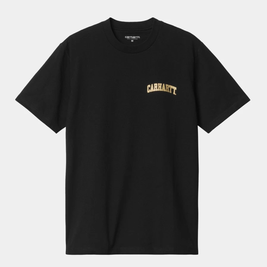 Carhartt WIP Men's S/S University Script T-Shirt in Black & Gold