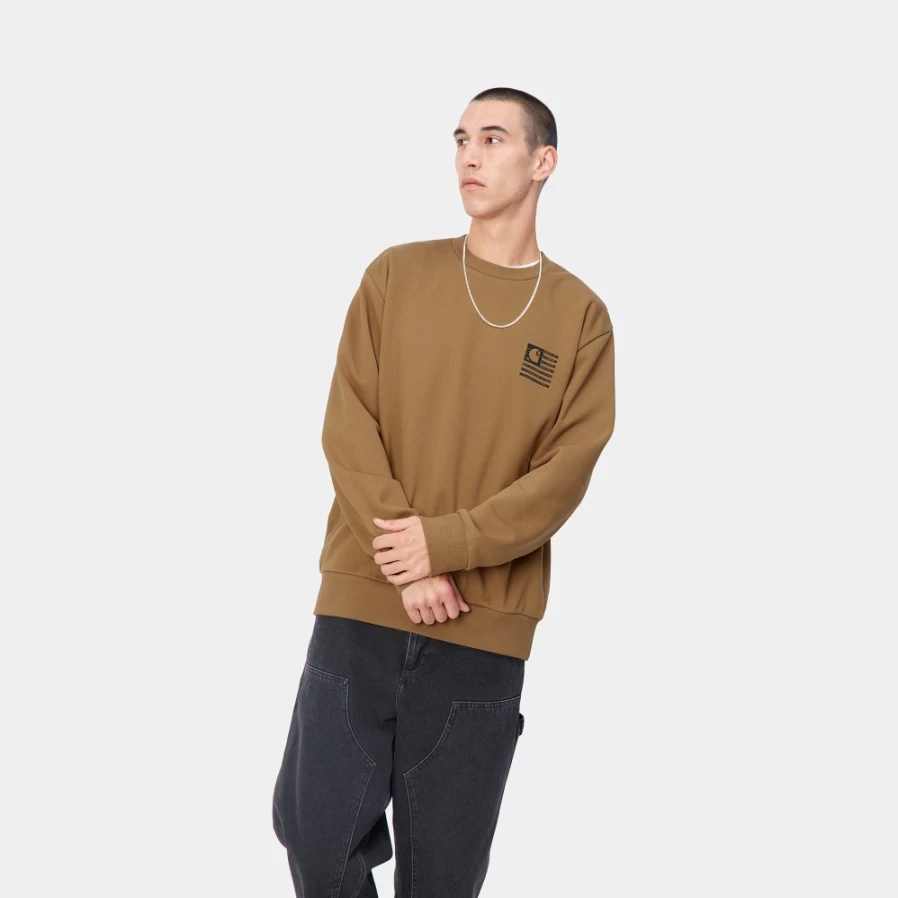 Carhartt WIP Men's Hamilton Brown & Black Label State Flag Pullover Sweatshirt