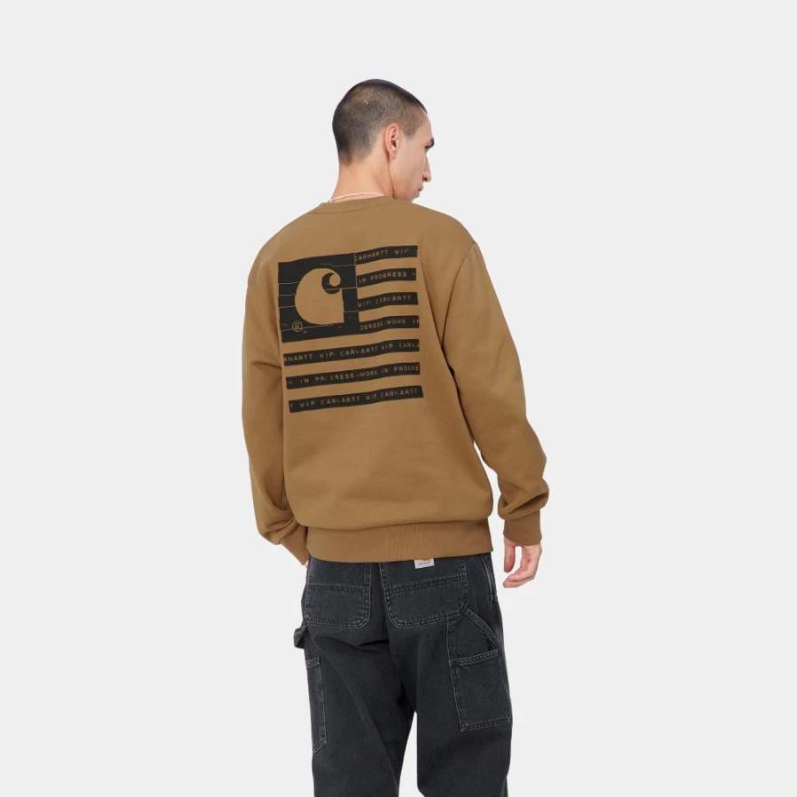 Carhartt WIP Men's Hamilton Brown & Black Label State Flag Pullover Sweatshirt