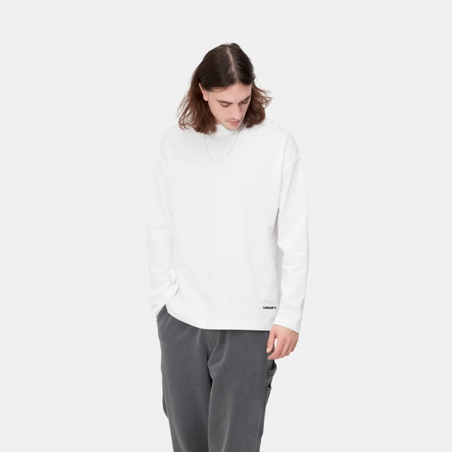 Carhartt WIP Men's Long Sleeve Link Script T-Shirt in White & Black