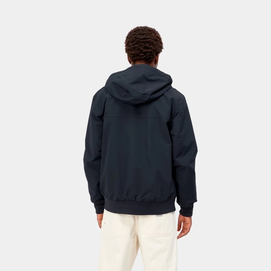 Carhartt WIP Men's Dark Navy & White Hooded Sail Jacket - Waterproof Windbreaker Coat