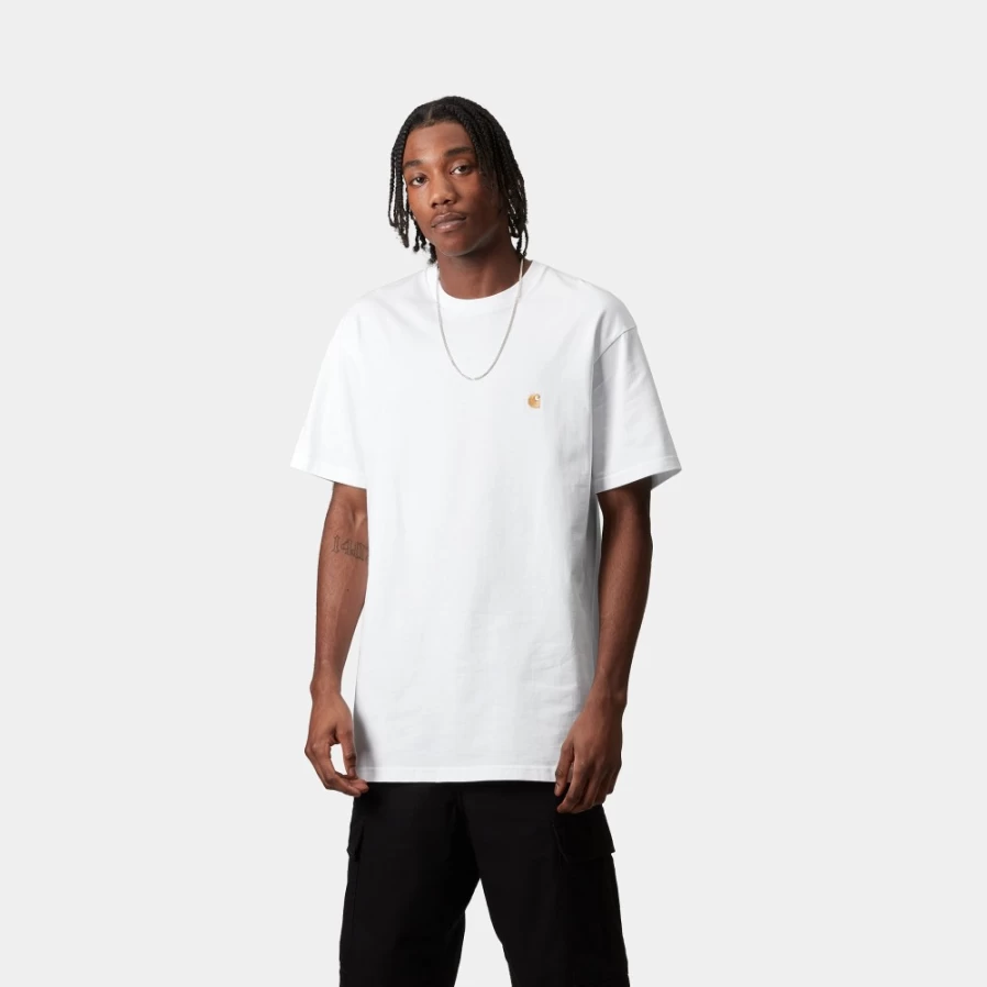 Carhartt WIP Men's S/S Chase T-Shirt in White & Gold - Classic Cotton Tee