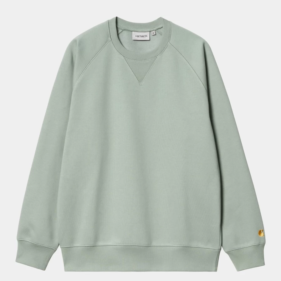 Carhartt WIP Men's Chase Sweatshirt in Glassy Teal & Gold Color