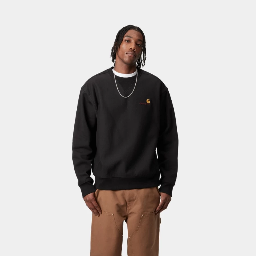 Carhartt WIP Men's American Script Sweatshirt - Black Pullover Hoodie