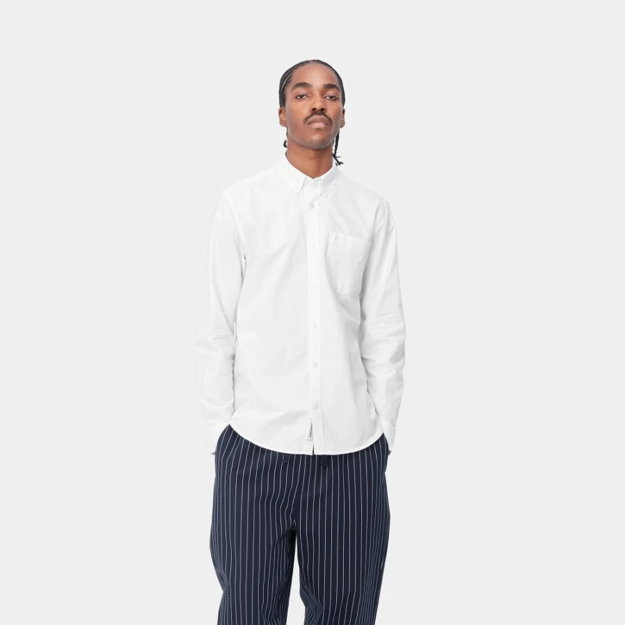 Carhartt WIP Men's White C-Logo Long Sleeve Shirt