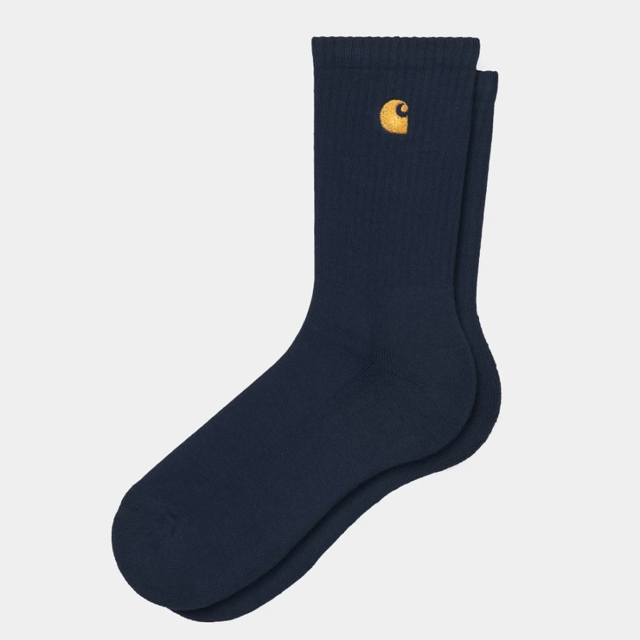Carhartt WIP Chase Socks - Dark Navy & Gold Athletic Performance Crew Socks for Men & Women