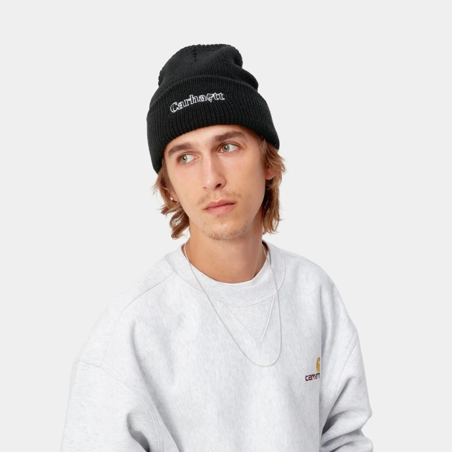 Carhartt WIP Pond Beanie - Black & White Winter Knit Hat for Men & Women