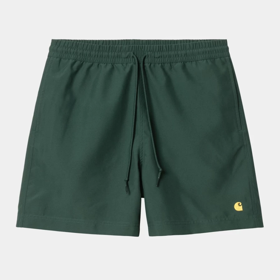 Carhartt WIP Men's Chase Swim Trunks in Discovery Green & Gold for Summer Beachwear
