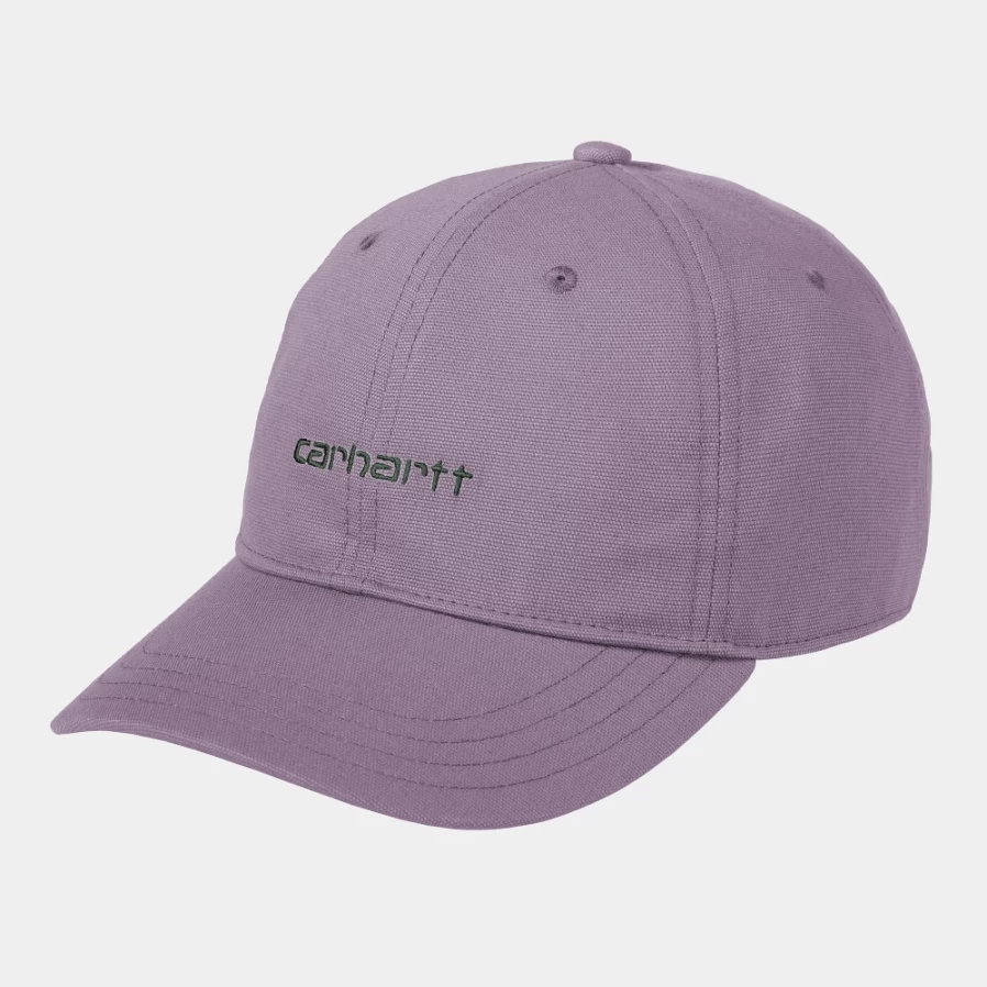 Carhartt WIP Canvas Script Cap in Glassy Purple & Discovery Green - Vintage Style Dad Hat