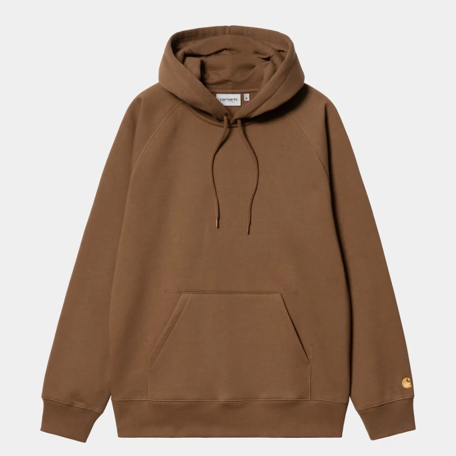 Carhartt WIP Men's Hooded Chase Sweatshirt in Tamarind & Gold Color