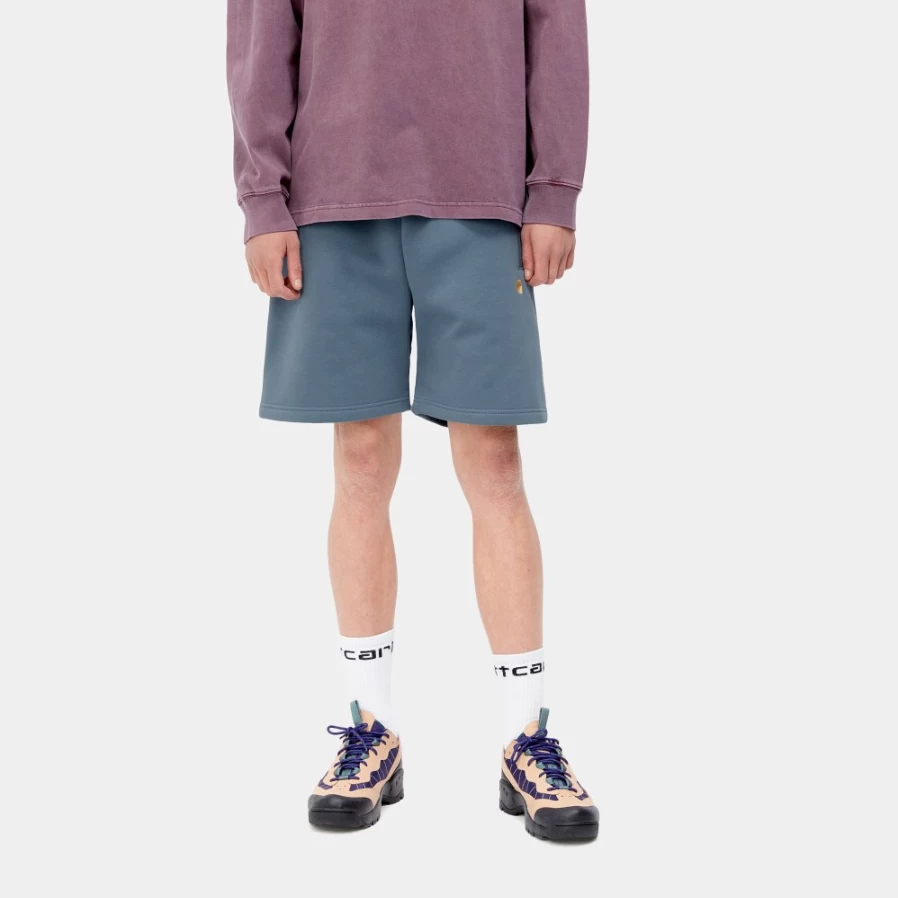 Carhartt WIP Men's Chase Sweat Shorts in Storm Blue & Gold - Comfortable Athletic Shorts for Men