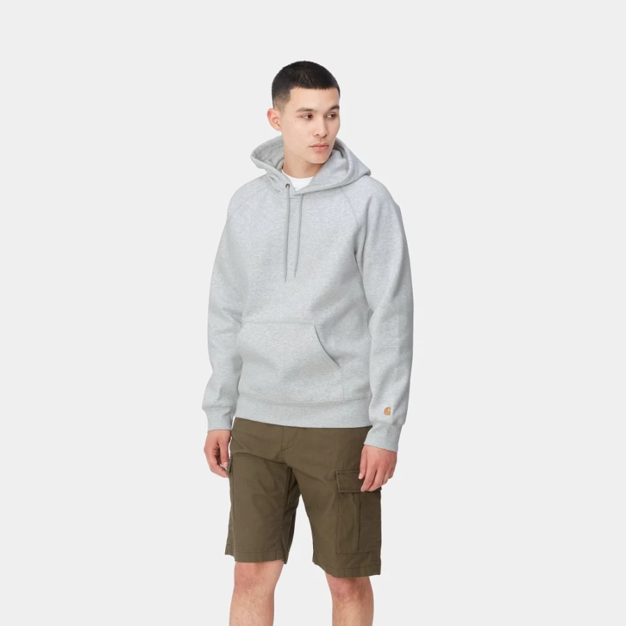 Carhartt WIP Men's Hooded Chase Sweatshirt in Ash Heather & Gold Pullover