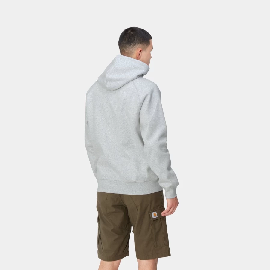 Carhartt WIP Men's Hooded Chase Sweatshirt in Ash Heather & Gold Pullover