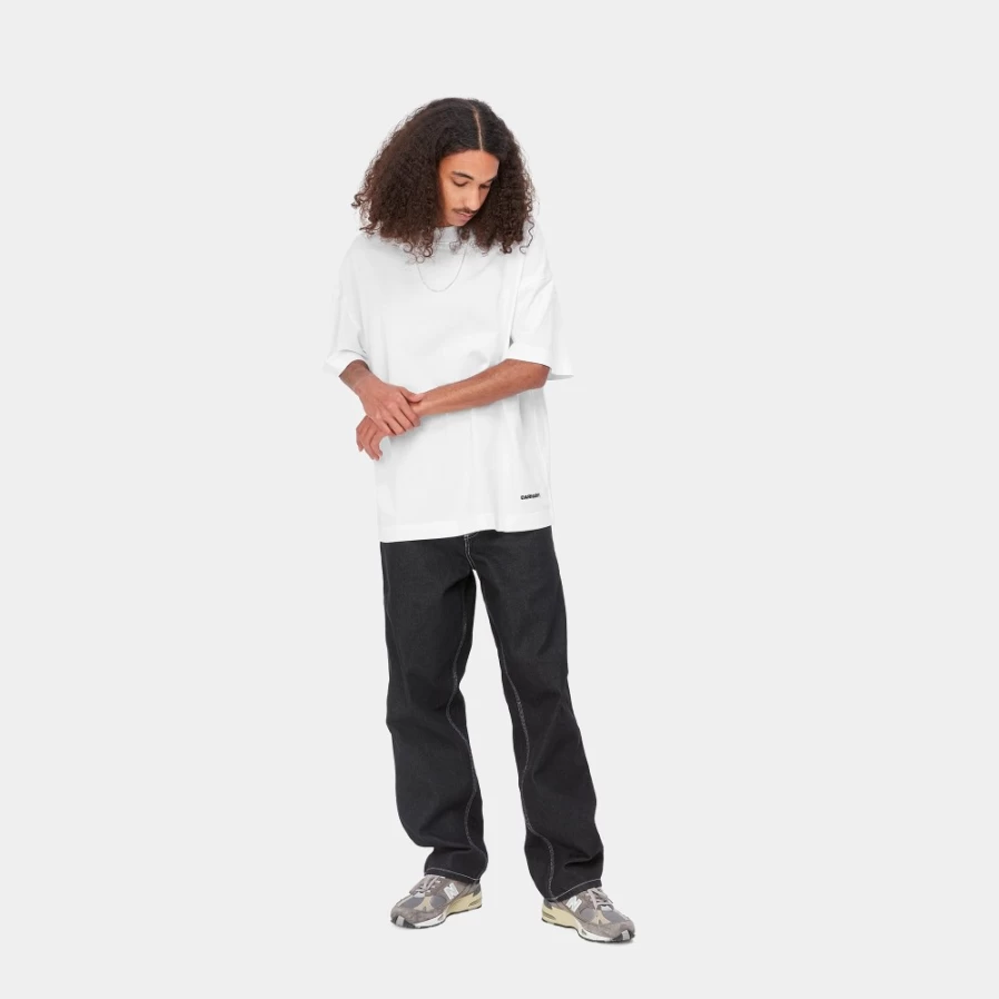 Carhartt WIP Men's Short Sleeve Script Logo T-Shirt in White & Black