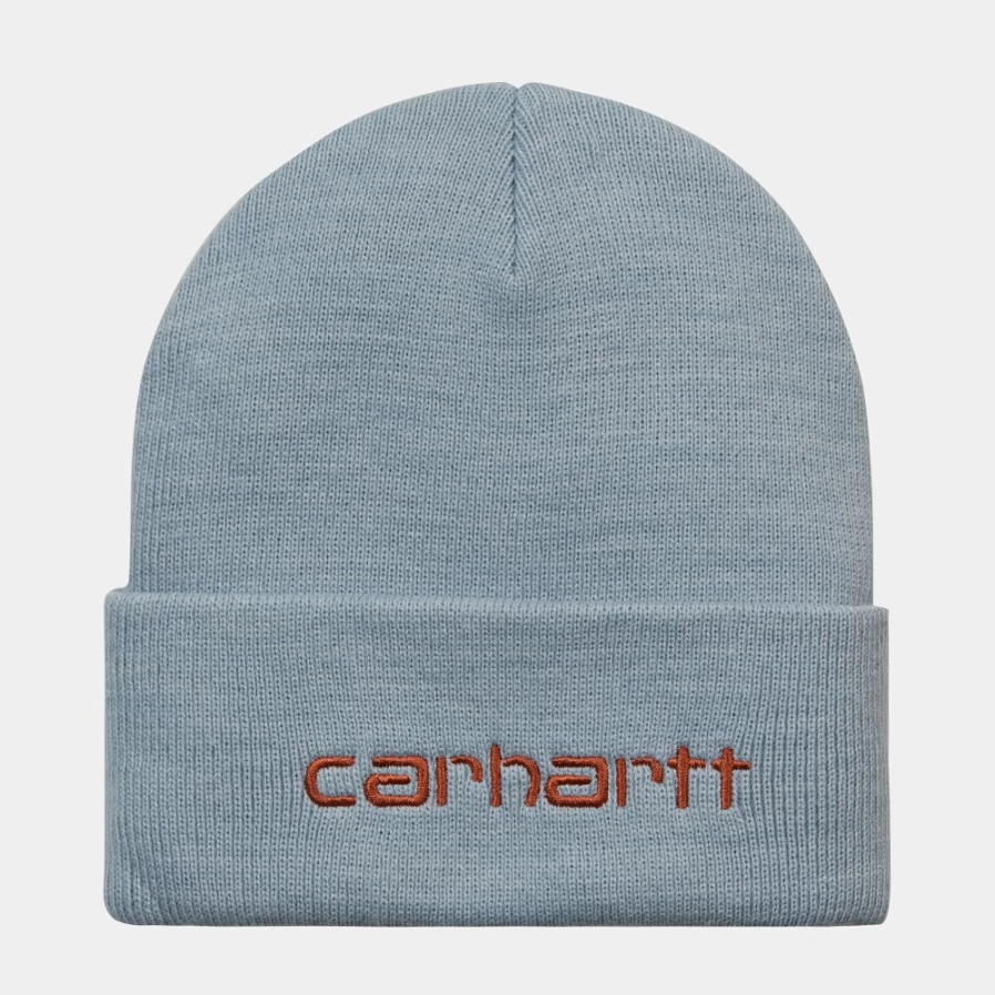 Carhartt WIP Script Beanie - Misty Sky & Brick Color Winter Knit Hat