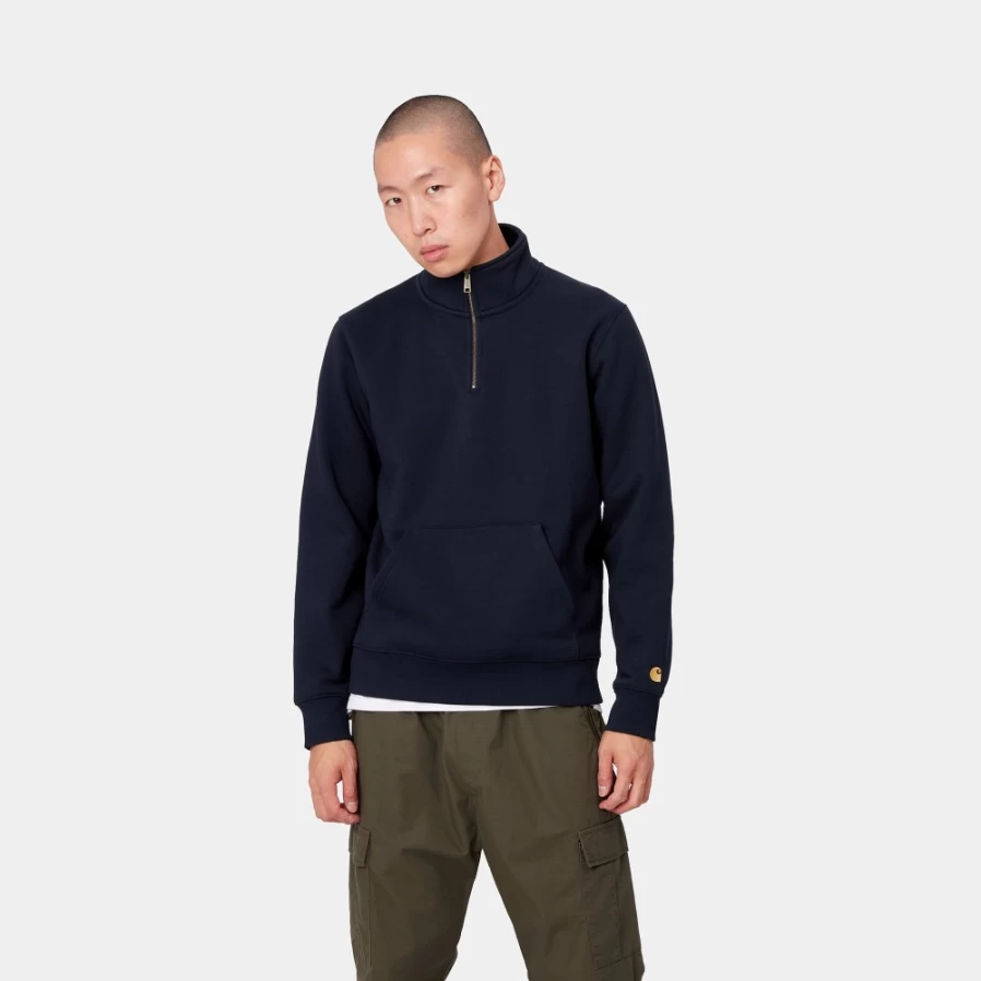 Carhartt WIP Men's Chase Neck Zip-Up Sweatshirt in Dark Navy & Gold